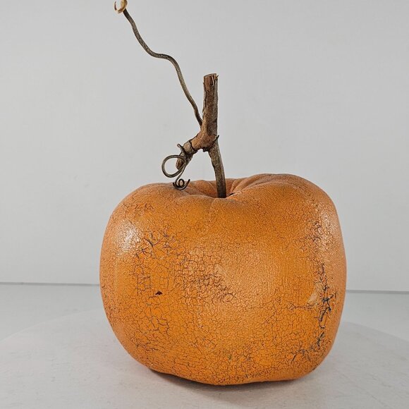 Natalie Silitch Folk Art Pumpkin Rustic Wooden Stem Crackle Canvas - Picture 1 of 8